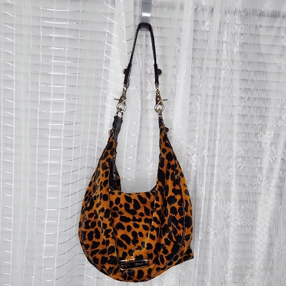 Vintage Betsey Johnson Velvet Leopard Print Purse W/ Bow, Studs - Picture 3 of 11